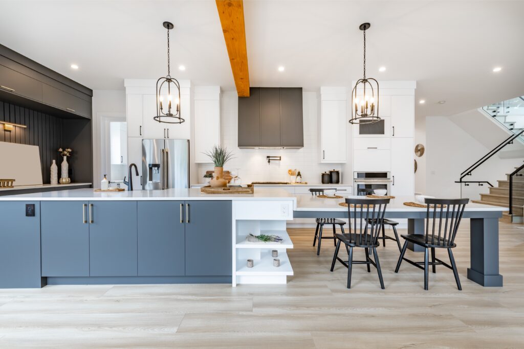 Open kitchen and living space with a farmhouse feel. Newly remodeled Charleston home.