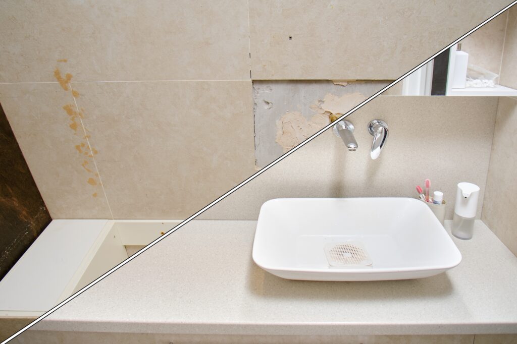 bathroom sink repair and retile of backsplash.